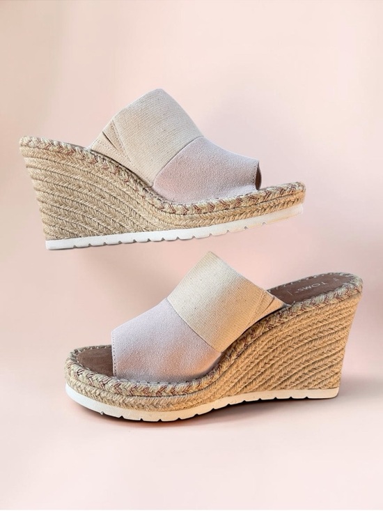 Toms Shoes - TOMS Pink & Beige Espadrille Wedge Slides